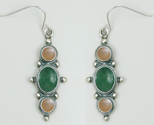 Sterling Silver Drop Dangle Earrings With Jade And Peach Moonstone